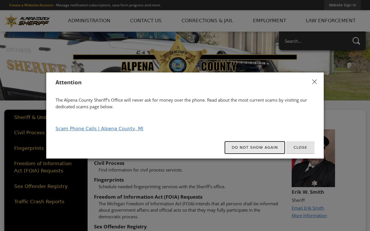 Alpena County municipal court warrant verification through the Sheriff administration office