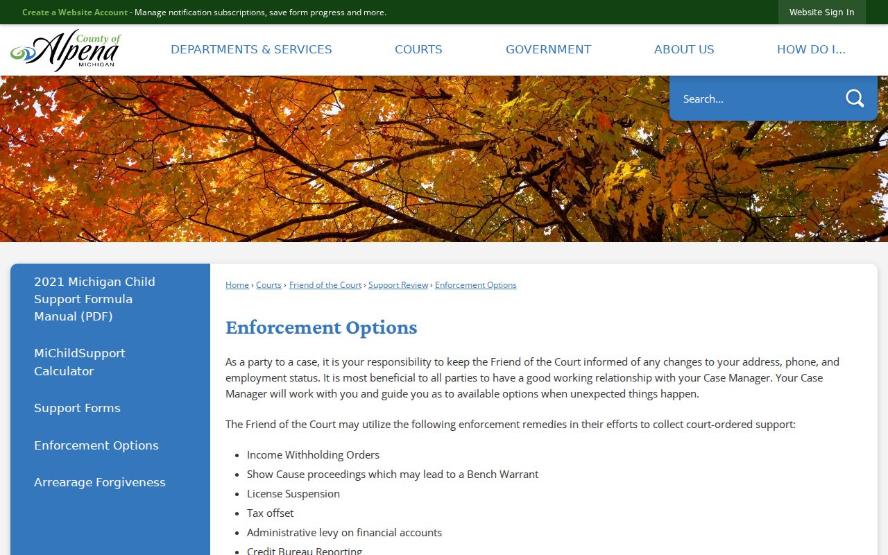 Alpena County bench warrant path through Friend of the Court enforcement options