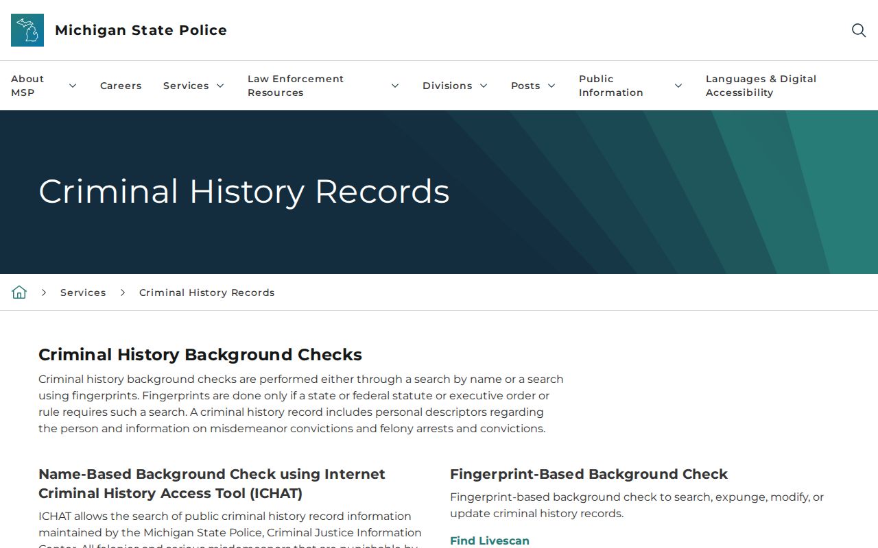 Alpena County warrant search limits shown on the Michigan State Police ICHAT notice