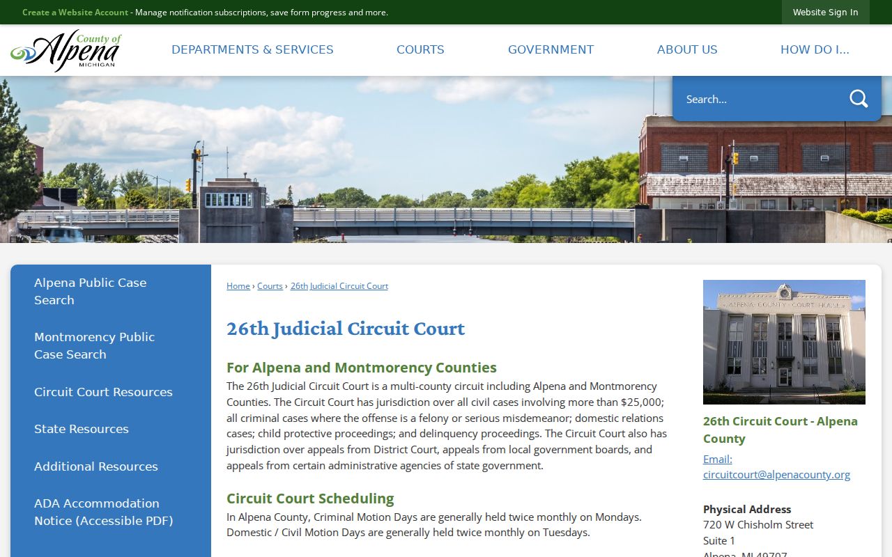 Alpena warrant records and the county felony path at the 26th Circuit Court