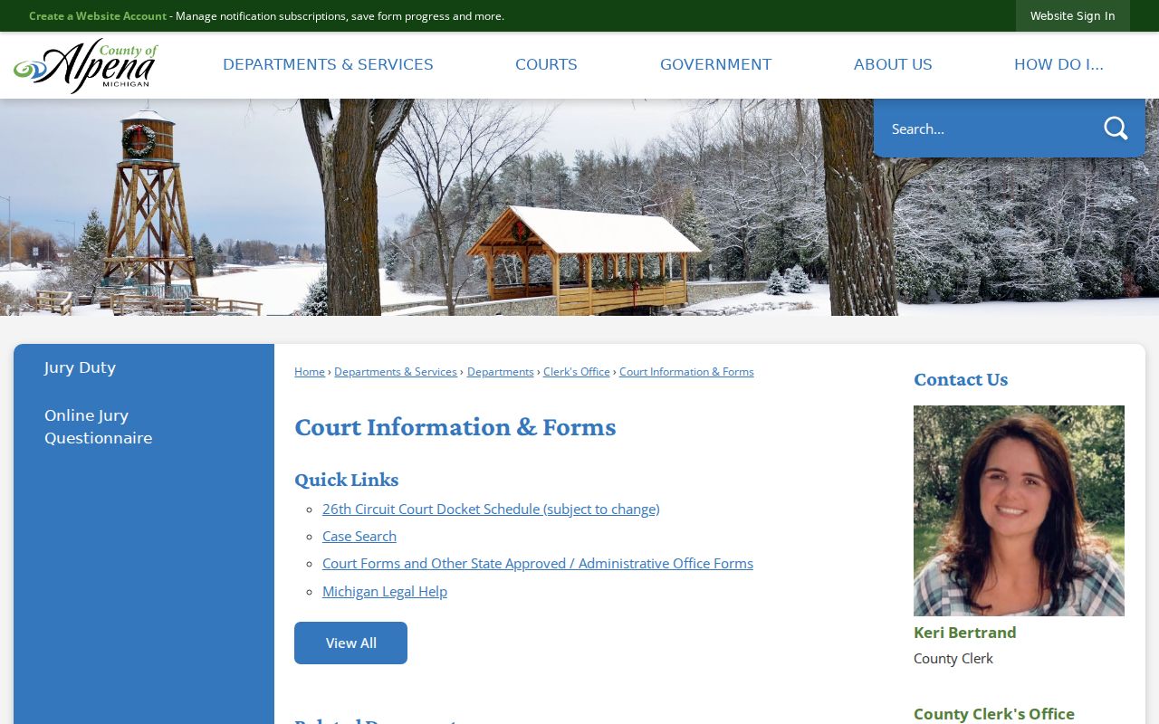 Alpena County most wanted list checks through the County Clerk records office