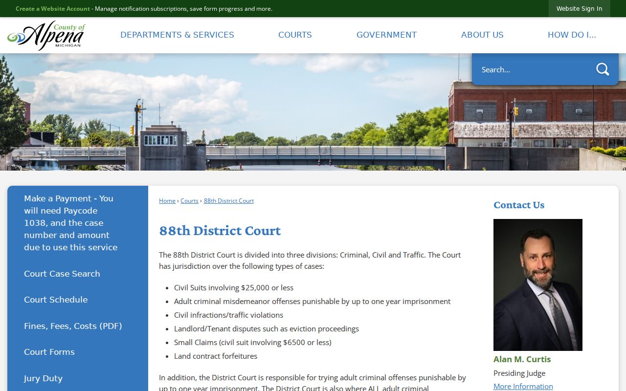 Alpena County traffic warrant jurisdiction at the 88th District Court